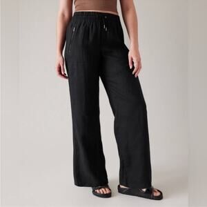 Athleta Cabo Pants Womens 8P Black Linen Wide Leg